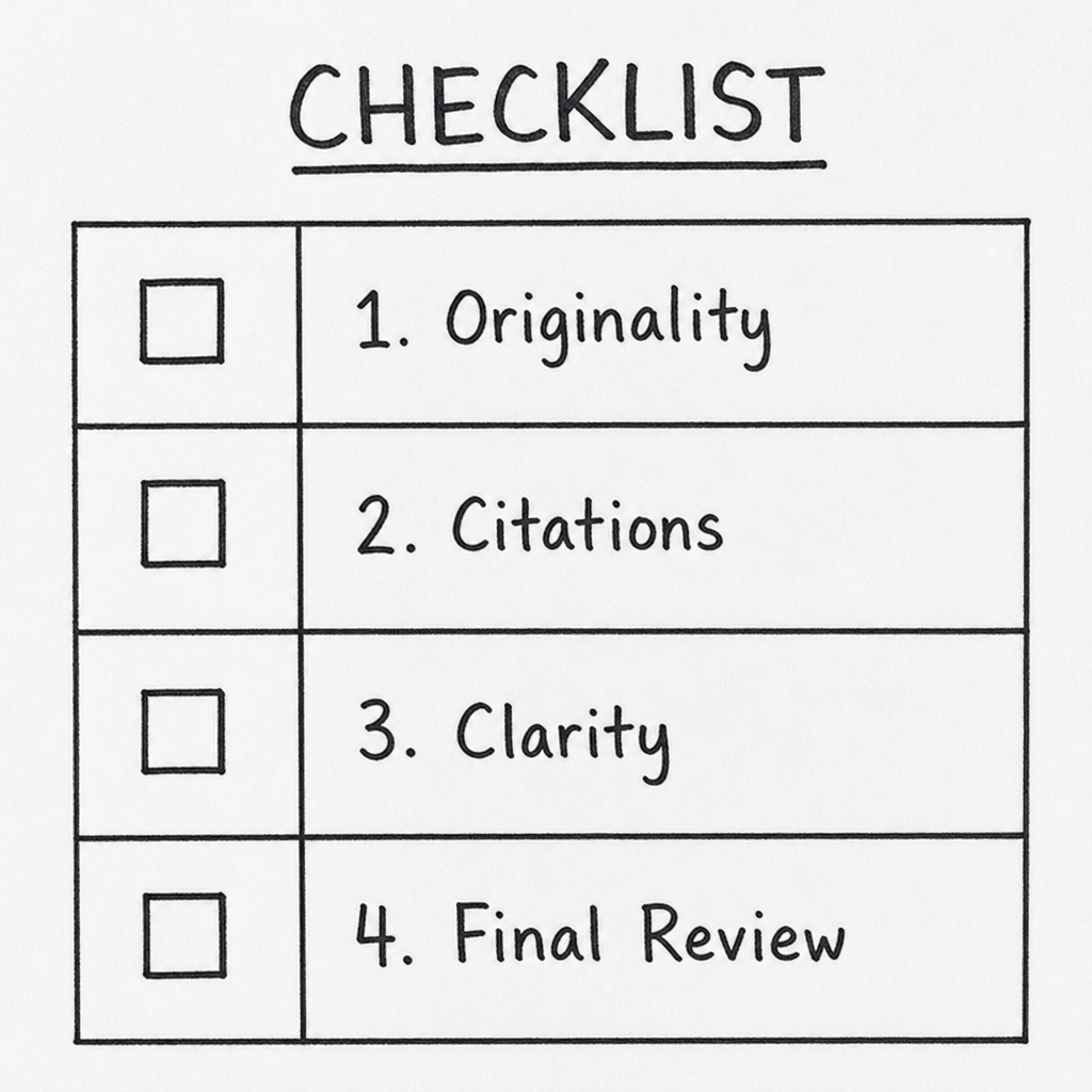 Checklist showing originality, citations, clarity, and final review